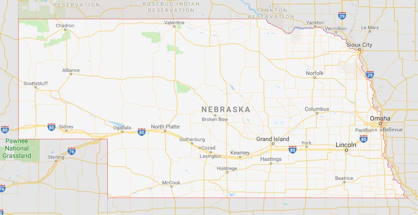 State map of Nebraska
