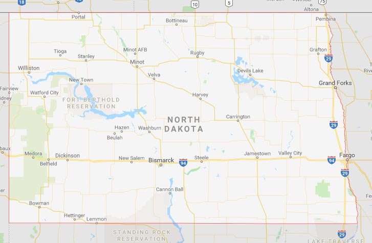State map of North Dakota