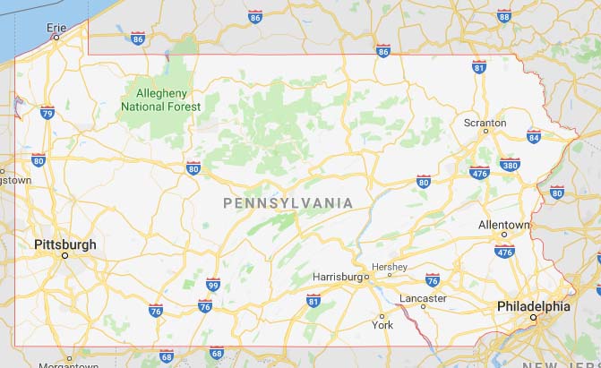 State map of Pennsylvania, PA Social Work