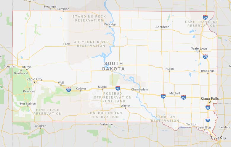 State map of South Dakota